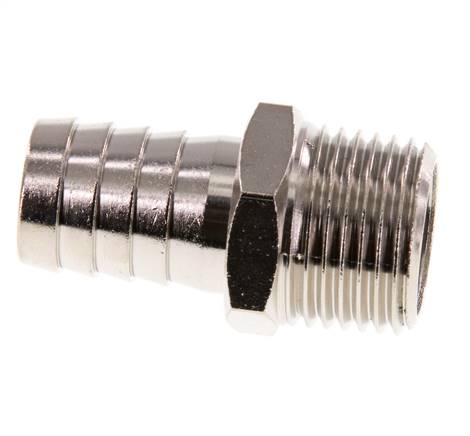 R 1/2'' mâle x 16mm barbe de tuyau en laiton nickelé 16 bars