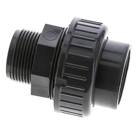 Raccord union en PVC femelle à douille 40mm x mâle R 1 1/4'' FKM