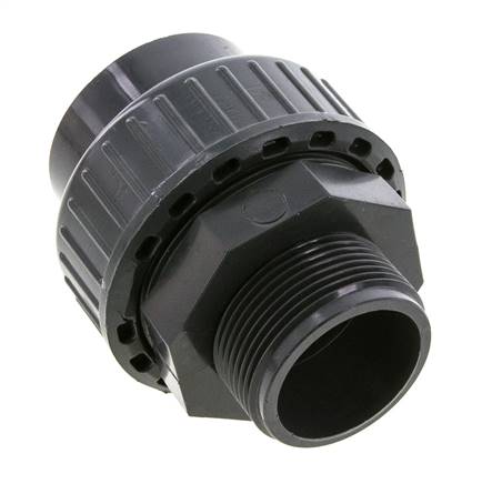 Raccord union en PVC femelle femelle 50mm x mâle R 1-1/2'' FKM