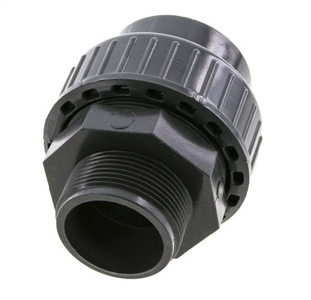 Raccord union en PVC femelle femelle 50mm x mâle R 1-1/2'' FKM