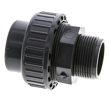 Raccord union en PVC femelle à douille 40mm x mâle R 1 1/4'' FKM