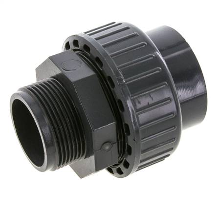 Raccord union en PVC femelle femelle 50mm x mâle R 1-1/2'' FKM