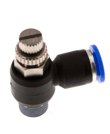 Coude de sortie de compteur du silencieux Flow Control 6 mm - R1/8'' laiton/PA 66