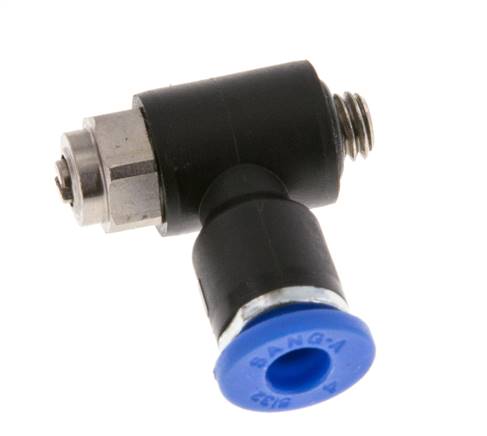 Coude de sortie de compteur du silencieux de contrôle du débit 4 mm - M5 Laiton/PA 66 Vis fendue