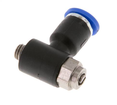 Coude de sortie de compteur du silencieux de contrôle du débit 4 mm - M5 Laiton/PA 66 Vis fendue