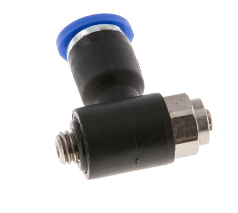 Coude de sortie de compteur du silencieux de contrôle du débit 4 mm - M5 Laiton/PA 66 Vis fendue