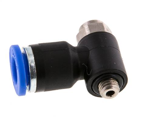Coude de sortie du compteur du silencieux de contrôle du débit 6 mm - M5 Laiton/PA 66 Vis fendue