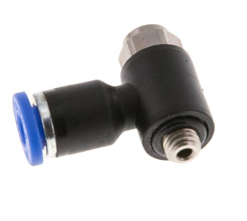 Coude de sortie de compteur du silencieux de contrôle du débit 4 mm - M5 Laiton/PA 66 Vis fendue