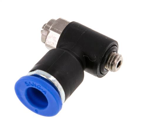 Coude de sortie du compteur du silencieux de contrôle du débit 6 mm - M5 Laiton/PA 66 Vis fendue