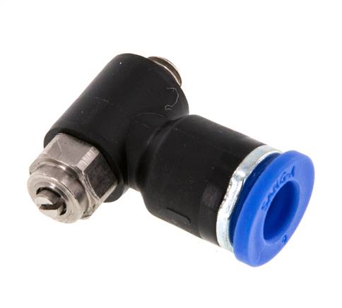Coude de sortie du compteur du silencieux de contrôle du débit 6 mm - M5 Laiton/PA 66 Vis fendue