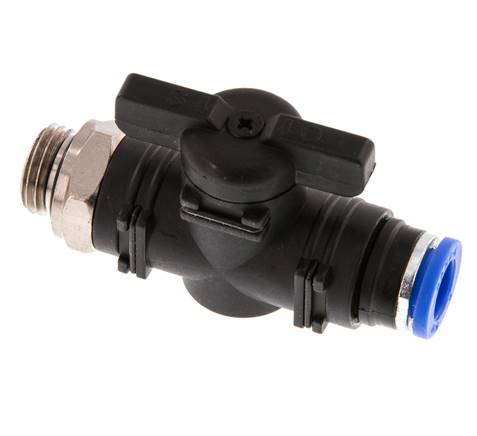 Vanne à boule droite à 2 voies 8 mm - G1/4'' plastique/laiton
