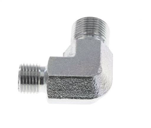 Raccord réducteur angulaire 90deg G3/8'' x G1/2'' Acier haute pression 60° Cône 325bar (4566.25psi) Hydraulique