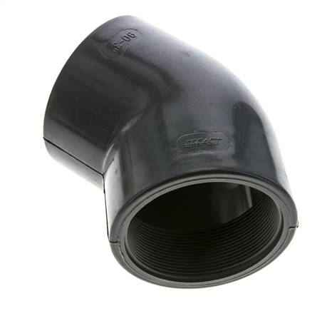 Raccord coudé 45deg Rp3'' femelle PVC-U 16bar (224.8psi) EN 1452-3