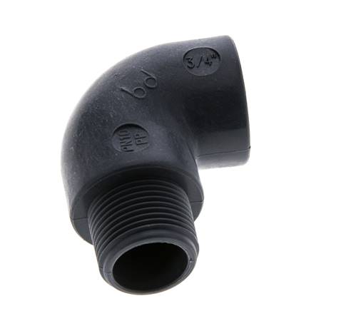 Raccord coudé 90deg G3/4'' mâle x femelle Polypropylène (pp) 10bar (140.5psi) FDA