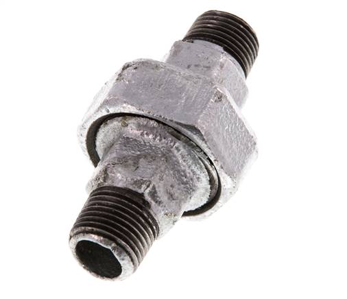 R 1/2'' Fonte zinguée Embout double 3 pièces à étanchéité conique 25 Bar