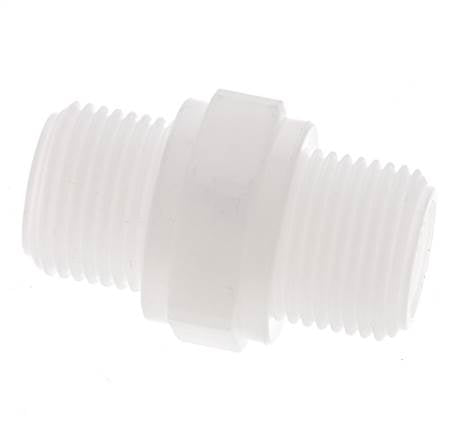 Mamelon double G3/8'' Polypropylène (pp) 10bar (140.5psi) FDA 22mm Hex