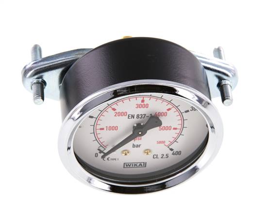 0..400 Bar (0..5802 psi) Manomètre monté sur panneau Acier/laiton 63 mm Classe 2.5 (support)
