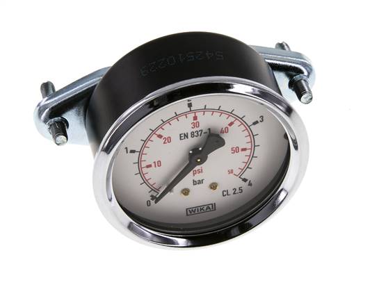 0..4 Bar (0..58 psi) Manomètre monté sur panneau Acier/laiton 63 mm Classe 2.5 (support)