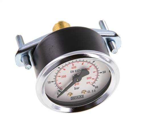 0..60 Bar (0..870 psi) Manomètre encastrable Acier/laiton 50 mm Classe 2.5 (Support)