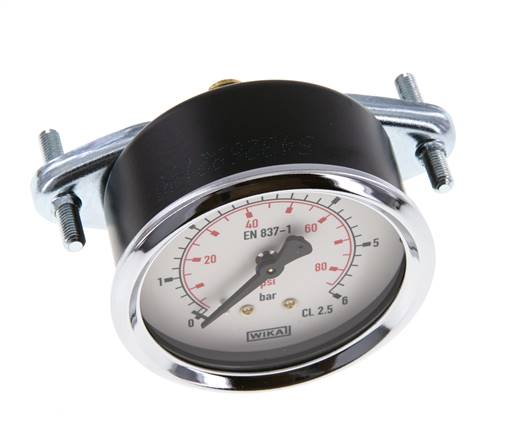 0..6 Bar (0..87 psi) Manomètre monté sur panneau Acier/laiton 63 mm Classe 2.5 (support)
