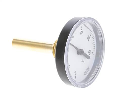 Thermomètre bimétallique en plastique de 0 à +60°C Tige de 63 mm de cabinet de 60 mm avec puits thermométrique