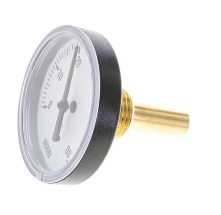 Thermomètre bimétallique en plastique de 0 à +60°C Tige de 63 mm de cabinet et de 40 mm avec puits thermométrique