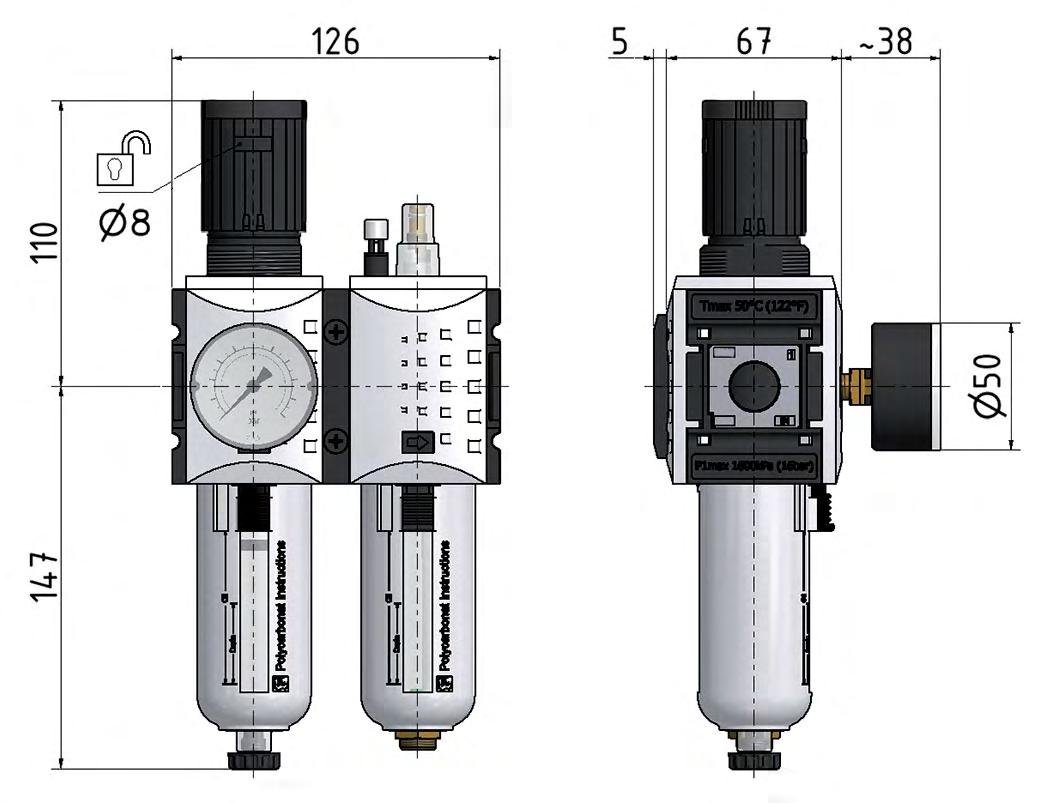 FRL 2 Parties G3/8'' 3500l/min 0.5-16.0bar/7-232psi Semi-Auto Métal Futura 2