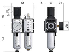 FRL 2 Parties G3/8'' 3500l/min 0.2-4.0bar/3-58psi Semi-Auto Métal Futura 2
