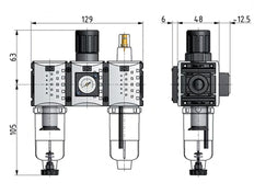 FRL G1/4'' 800l/min 0.2-4.0bar/3-58psi Manomètre 40 mm Futura 0