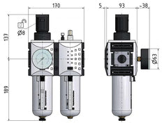 FRL 2 Parties G3/4'' 12000l/min 0.1-1.0bar/1-14psi Semi-Auto Métal Futura 4