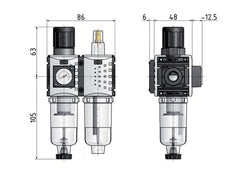 FRL 2 Parties G1/4'' 800l/min 0.5-8.0bar/7-116psi Semi-Auto Métal Futura 0
