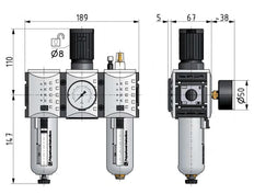 FRL 3 Parties G1/2'' 3500l/min 0.1-2.0bar/1-29psi Semi-Auto Métal Futura 2