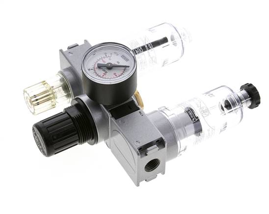 FRL 3 Parties G1/4'' 750l/min 0.5-10.0bar/7-145psi Semi-Auto 40 mm Manomètre Polycarbonate Multifix 0