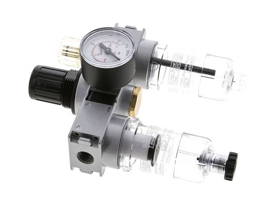 FRL 3 Parties G1/4'' 750l/min 0.5-10.0bar/7-145psi Semi-Auto 40 mm Manomètre Polycarbonate Multifix 0