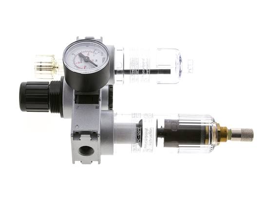 FRL 3 Parties G1/4'' 750l/min 0.5-10.0bar/7-145psi Auto (Fermé Sans Pression) Manomètre 40 mm Polycarbonate Multifix 0
