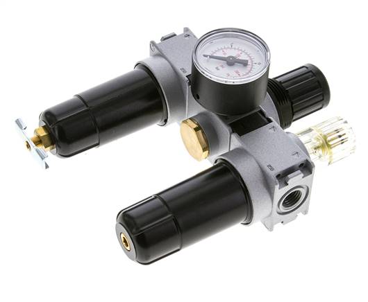 FRL 3 Parties G1/4'' 750l/min 0.5-10.0bar/7-145psi Semi-Auto 40 mm Manomètre Métal Multifix 0