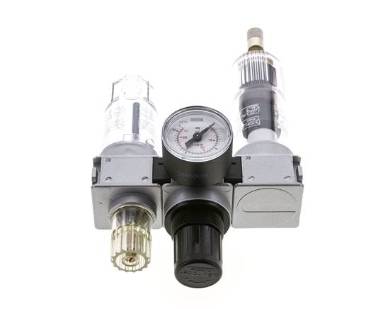 FRL 3 Parties G1/4'' 750l/min 0.5-10.0bar/7-145psi Auto (Fermé Sans Pression) Manomètre 40 mm Polycarbonate Multifix 0
