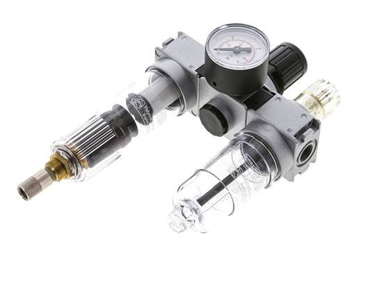FRL 3 Parties G1/4'' 750l/min 0.5-10.0bar/7-145psi Auto (Fermé Sans Pression) Manomètre 40 mm Polycarbonate Multifix 0