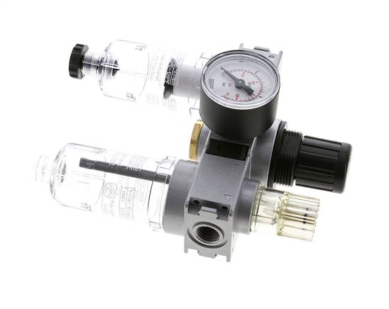 FRL 3 Parties G1/4'' 750l/min 0.5-10.0bar/7-145psi Semi-Auto 40 mm Manomètre Polycarbonate Multifix 0