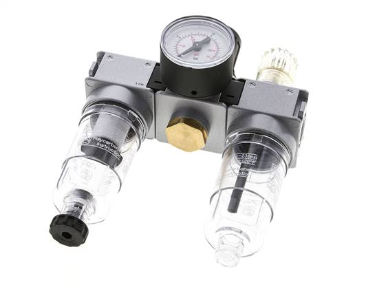 FRL 3 Parties G1/4'' 750l/min 0.5-10.0bar/7-145psi Semi-Auto 40 mm Manomètre Polycarbonate Multifix 0