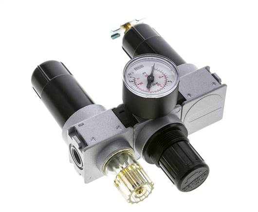 FRL 3 Parties G1/4'' 750l/min 0.5-10.0bar/7-145psi Semi-Auto 40 mm Manomètre Métal Multifix 0