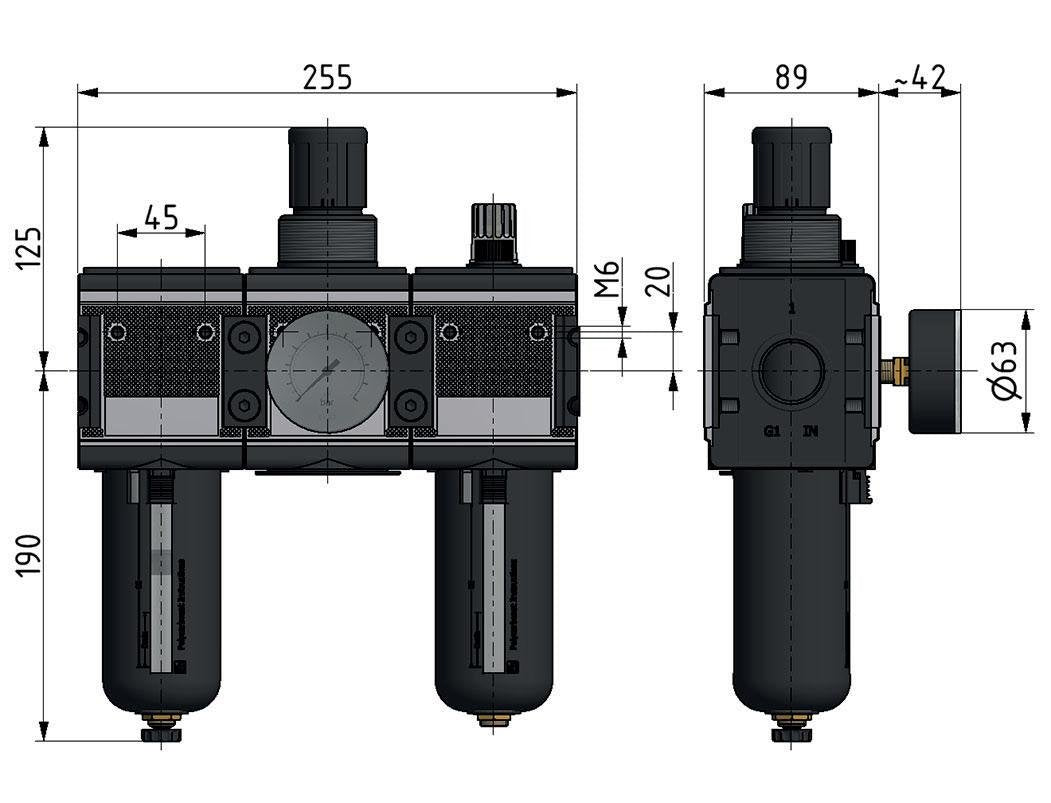 FRL 3 Parties G3/4'' 12000l/min 0.2-6.0bar/3-87psi Semi-Auto Metal Multifix 4