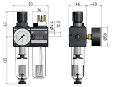 FRL 2 Parties G1/4'' 1200l/min 0.1-3.0bar/1-44psi Semi-Auto Métal Multifix 1