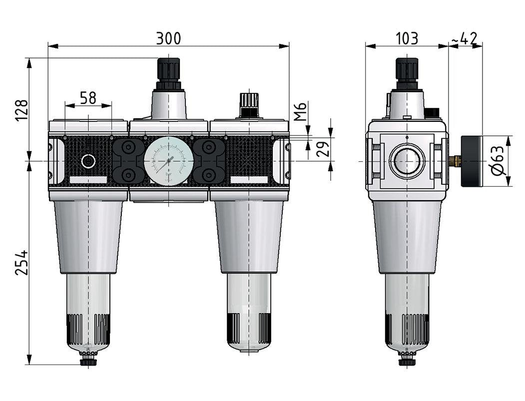 FRL 3 Parties G3/4'' 13500l/min 0.5-10.0bar/7-145psi Verrouillage de Cylindre Semi-Automatique en Polycarbonate Multifix 5