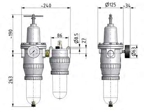 FRL 2 Parties G3/4'' 4000l/min 0.5-16.0bar/7-232psi Semi-Auto Métal Standard 5
