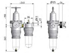 FRL 2 Parties G3/4'' 4000l/min 0.5-16.0bar/7-232psi Semi-Auto Métal Standard 5
