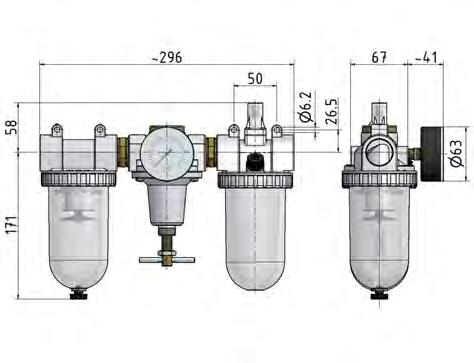 FRL 3 Parties G3/4'' 3200l/min 0.5-16.0bar/7-232psi Auto Polycarbonate Standard 3