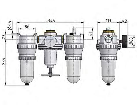 FRL 3 Parties G3/4'' 4900l/min 0.5-10.0bar/7-145psi Semi-Auto Métal Standard 5