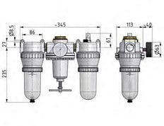FRL 3 Parties G3/4'' 4900l/min 0.5-10.0bar/7-145psi Semi-Auto Métal Standard 5