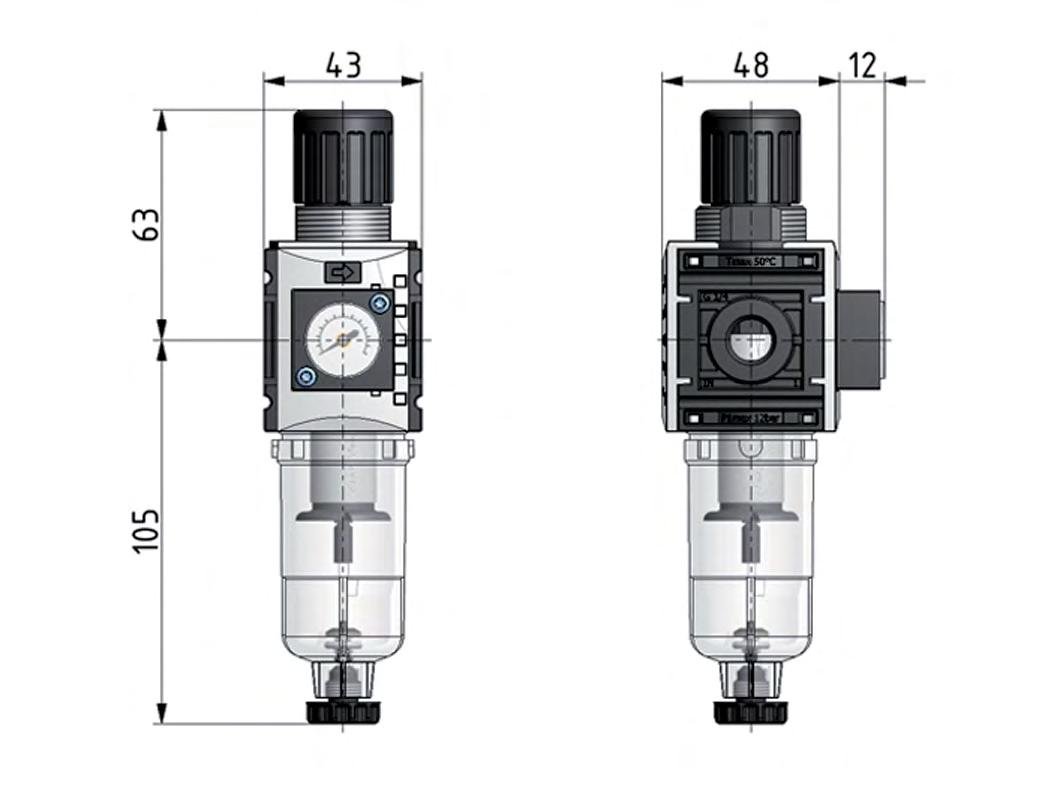 Filtre-régulateur G1/4'' 1000l/min 0.5-10.0bar/7-145psi Futura 0